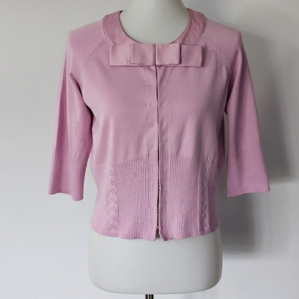 Niotto Orchid Bow Detail Cropped ¾ Sleeve Cardigan Size Small